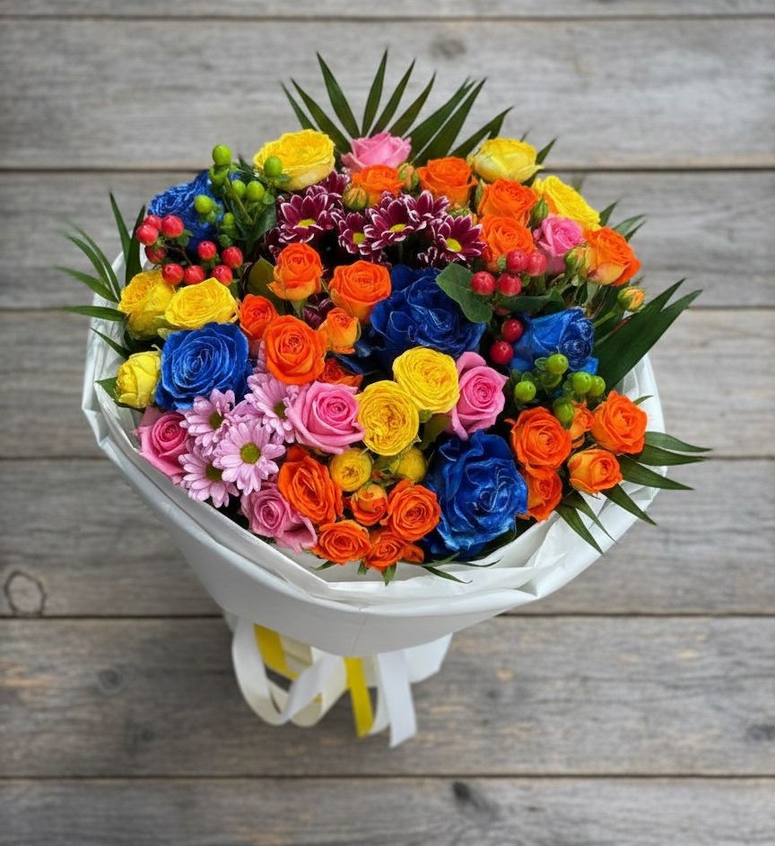 Букет цветов из: Розы и Хризантемы в Новокуйбышевске Самарская область