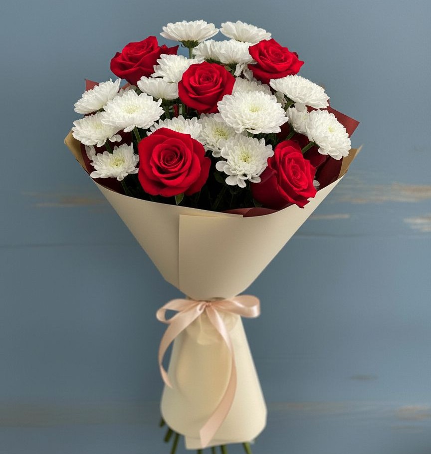 Букет цветов из: Розы и Хризантемы в Новокуйбышевске Самарская область