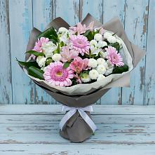 Букет цветов из:  Герберы, Альстромерии и Хризантемы в Новокуйбышевске Самарская область