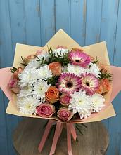 Букет цветов из:  Розы, Герберы и Хризантемы в Новокуйбышевске Самарская область