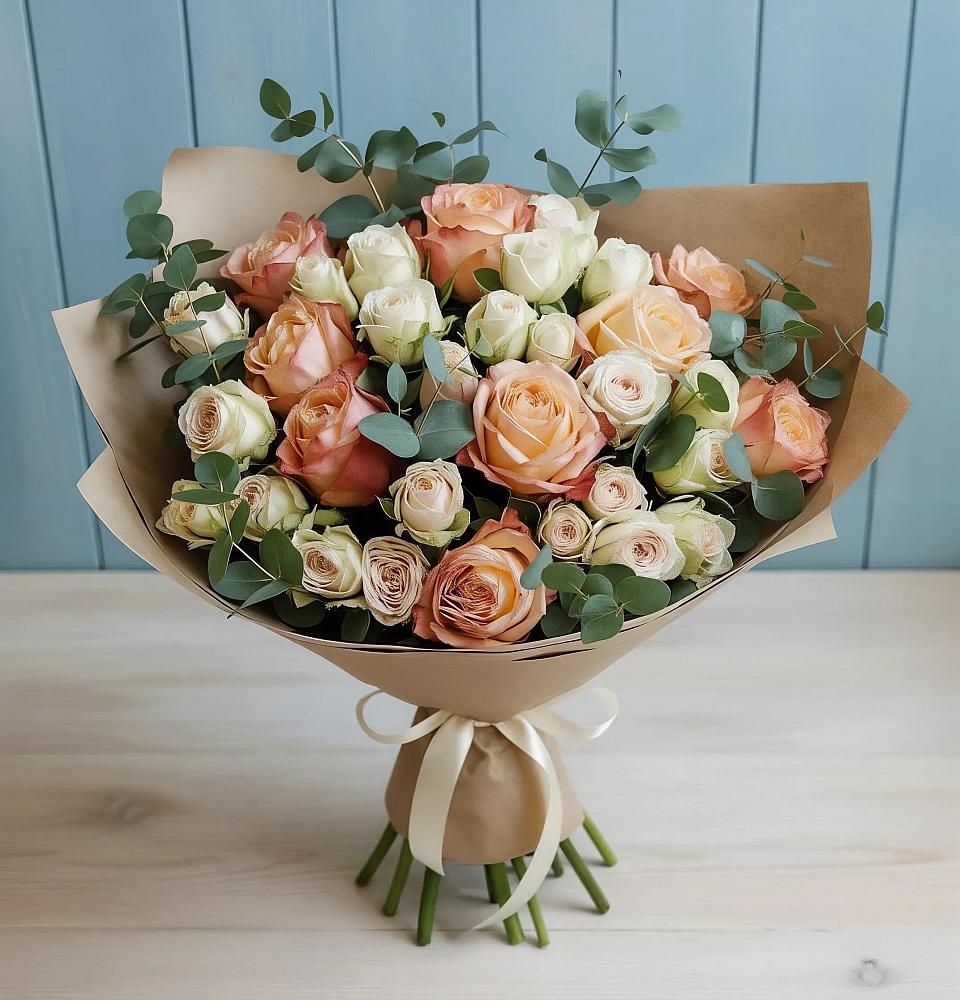 Букет цветов из: Альстромерии и Розы в Новокуйбышевске Самарская область