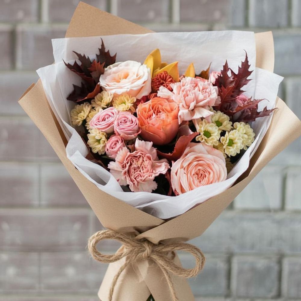 Букет цветов из: Гвоздики, Хризантемы и Розы в Новокуйбышевске Самарская область