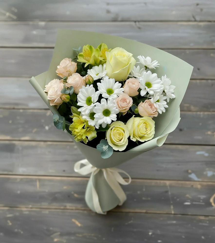 Букет цветов из: Альстромерии, Розы и Хризантемы в Новокуйбышевске Самарская область