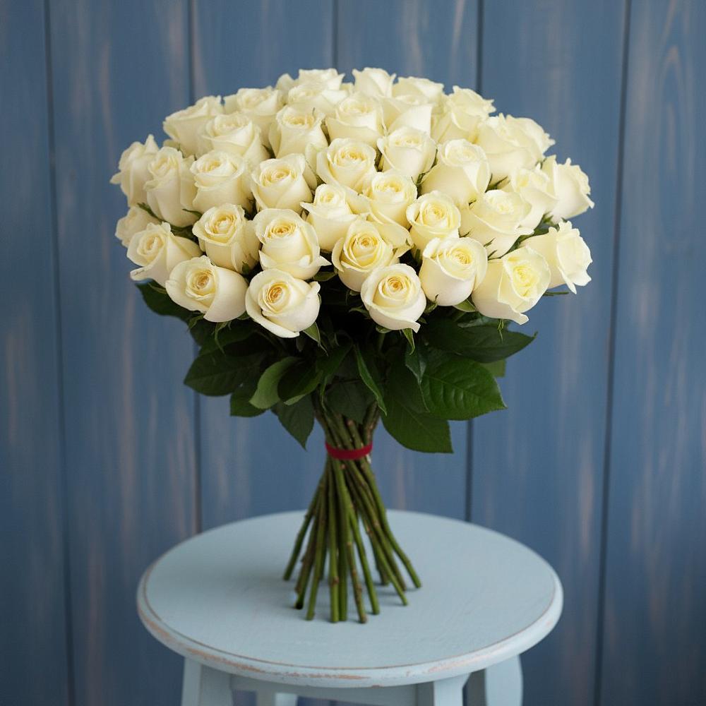 Букет 51 Белая роза Эдлесс Лав в Новокуйбышевске Самарская область