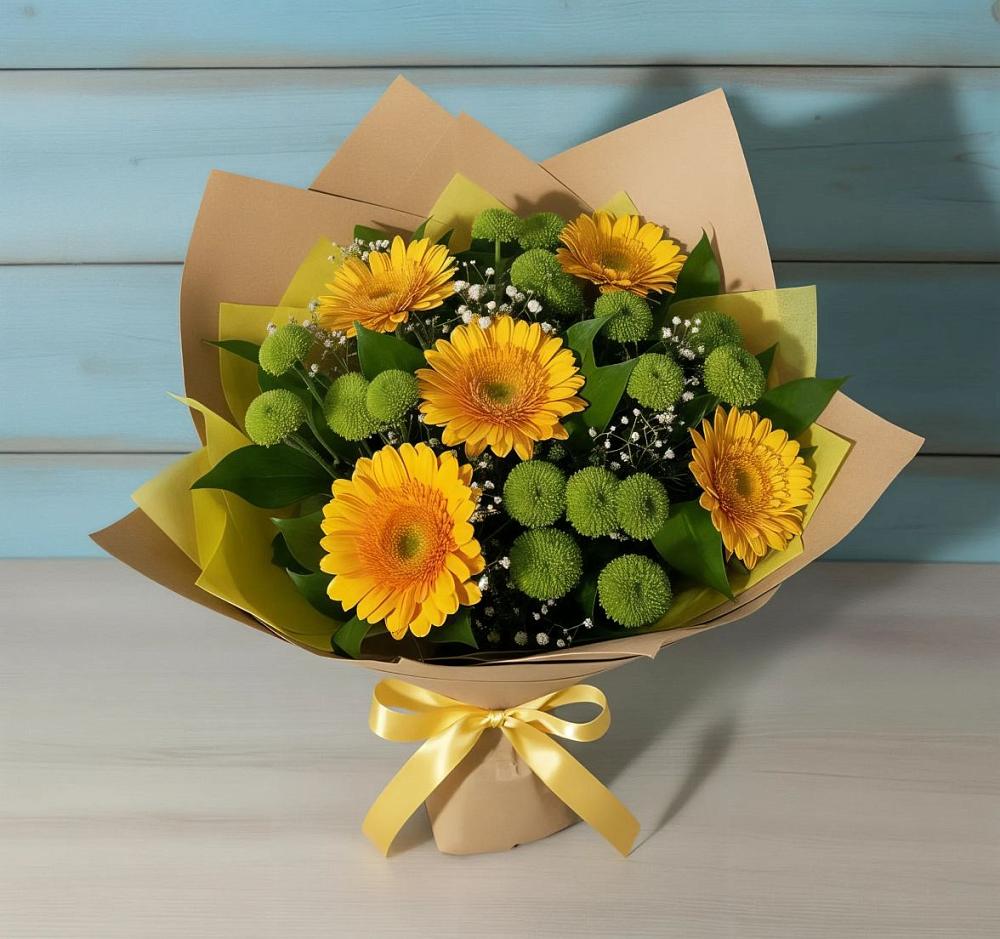 Букет цветов из: Герберы и Хризантемы в Новокуйбышевске Самарская область