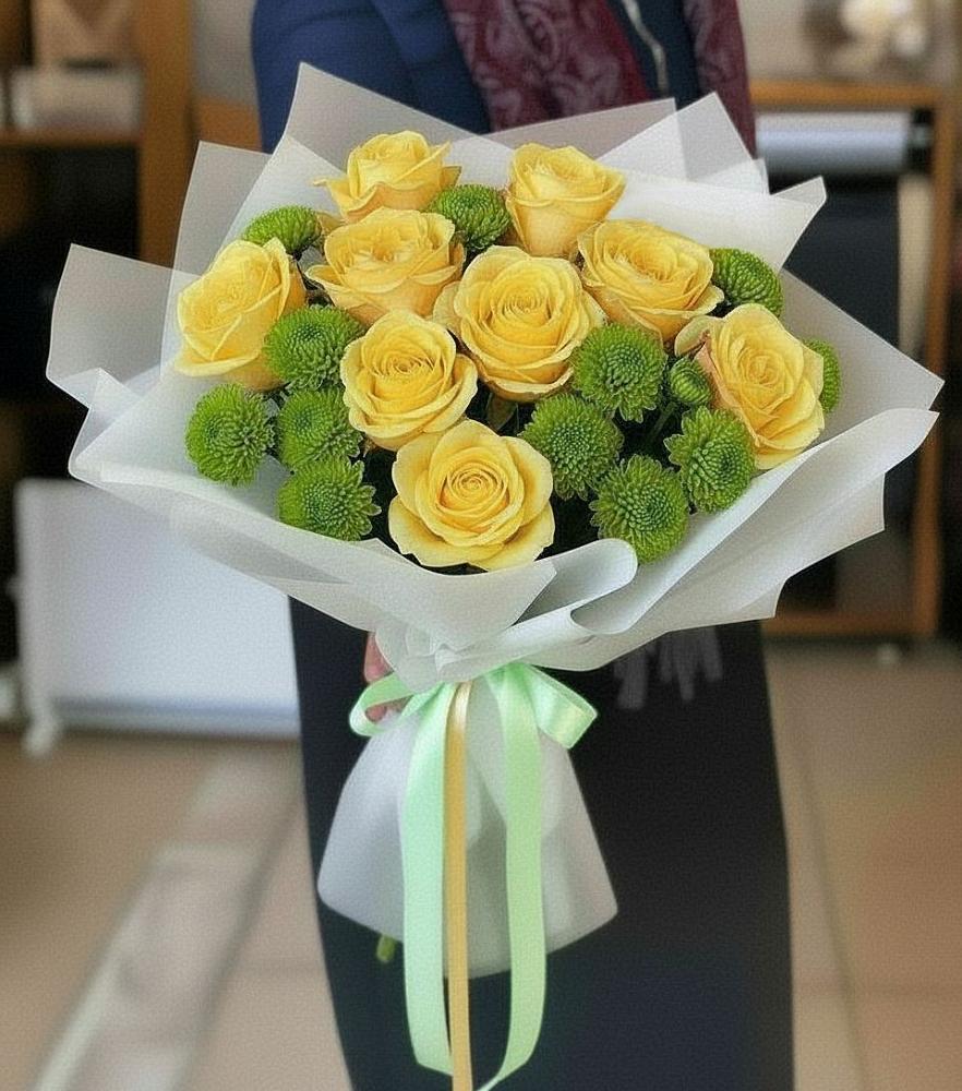 Букет цветов из: Хризантемы и Розы в Новокуйбышевске Самарская область