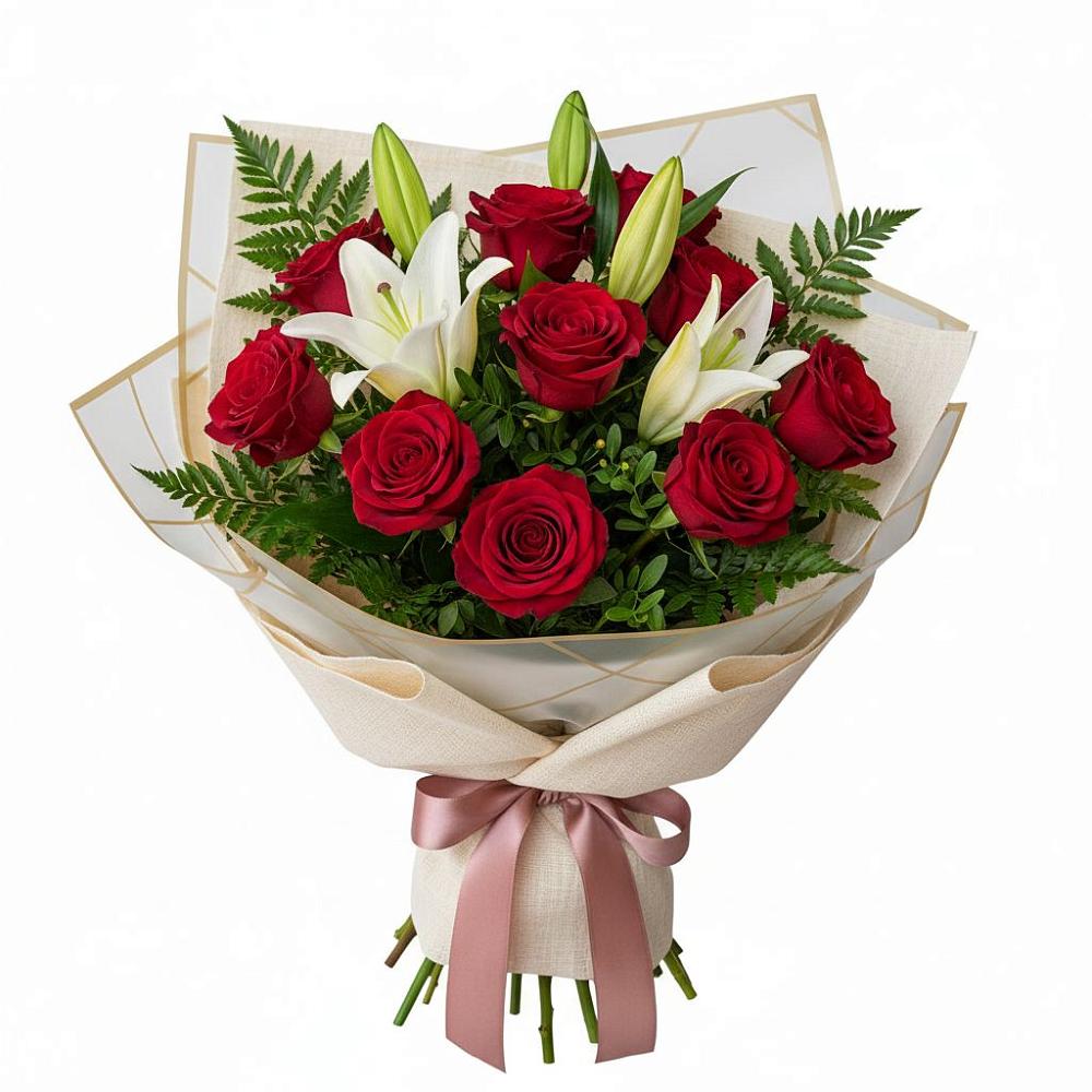 Букет цветов из: Лилии и Розы в Новокуйбышевске Самарская область