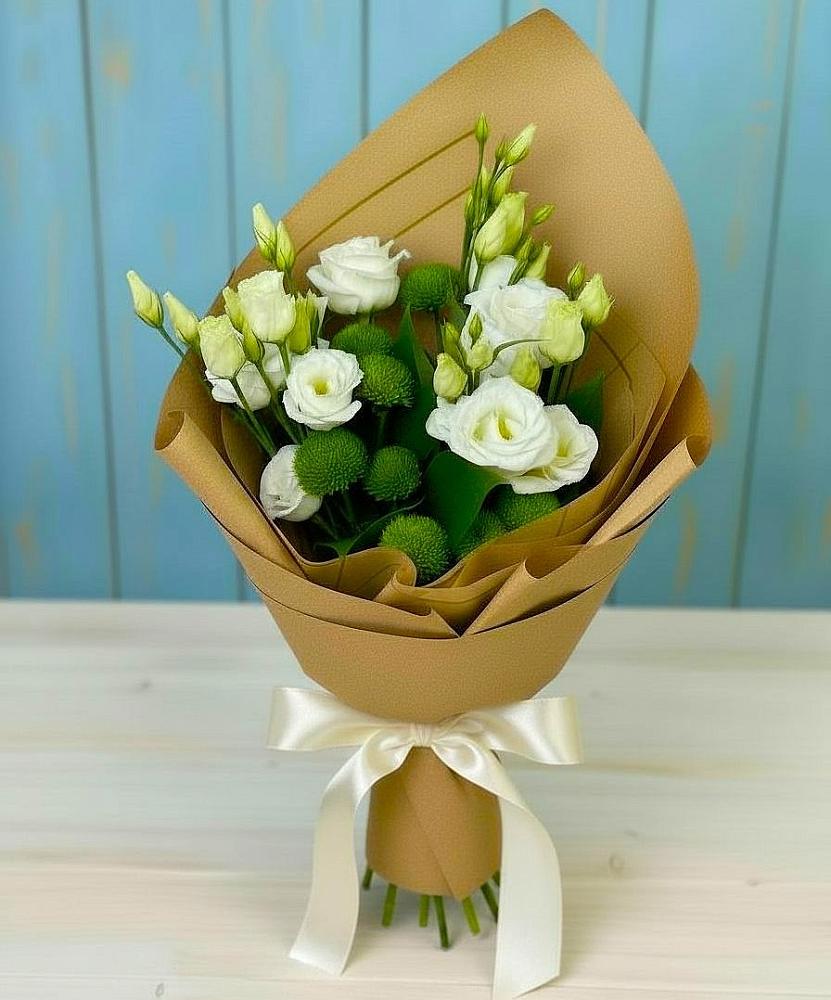 Букет цветов из: Хризантемы и Лизиантусы в Новокуйбышевске Самарская область