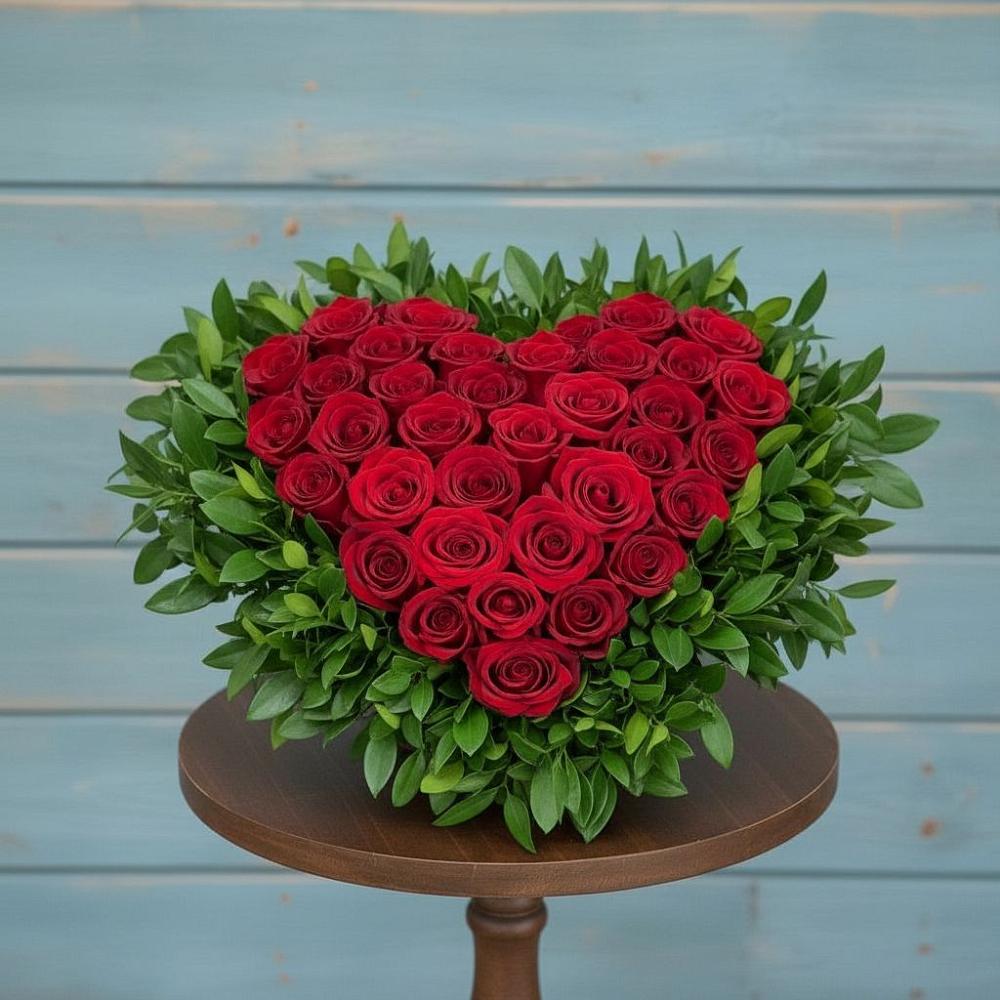 Цветочная композиция из Розы в виде сердца в Новокуйбышевске Самарская область