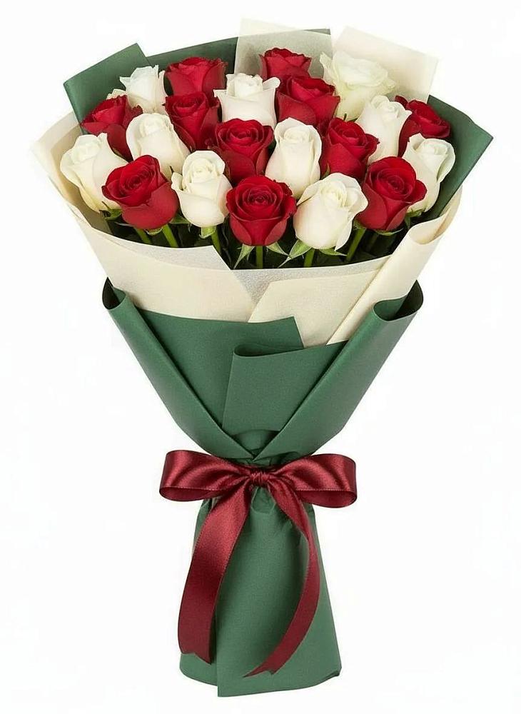 Букет Микс из красных и белых роз в Новокуйбышевске Самарская область