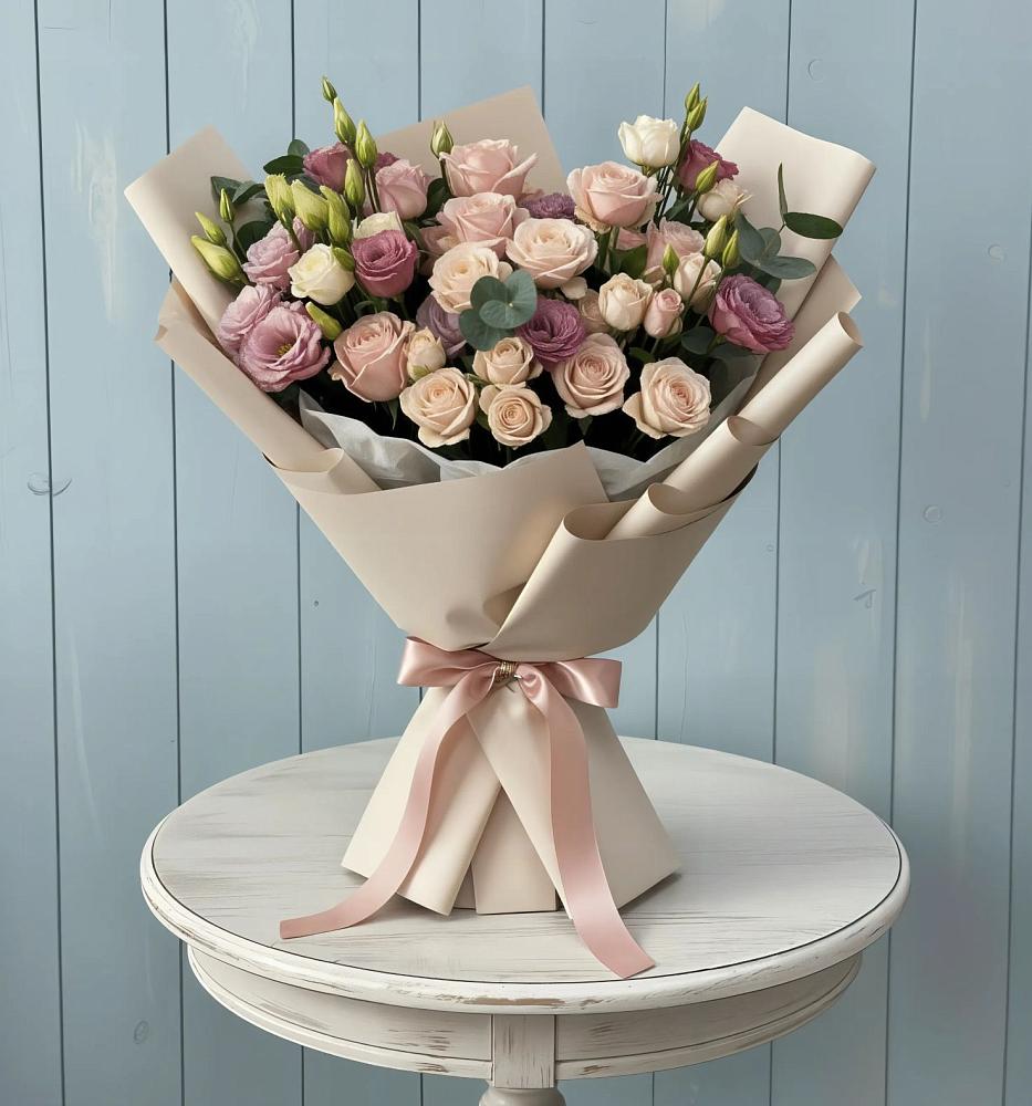 Букет цветов из: Розы и Лизиантусы в Новокуйбышевске Самарская область