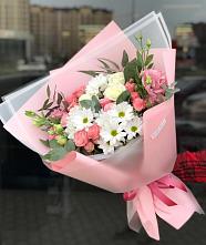 Букет цветов из:  Розы, Лизиантусы и Хризантемы в Новокуйбышевске Самарская область