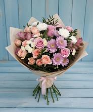 Букет цветов из:  Хризантемы, Розы и Альстромерии в Новокуйбышевске Самарская область