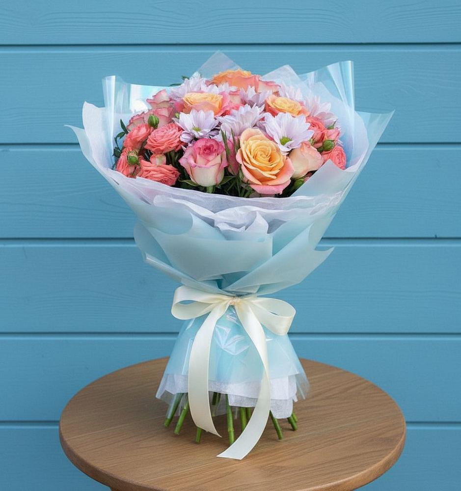 Букет цветов из: Хризантемы и Розы в Новокуйбышевске Самарская область