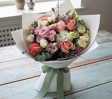 Букет цветов из:  Розы, Лизиантусы и Гвоздики в Новокуйбышевске Самарская область