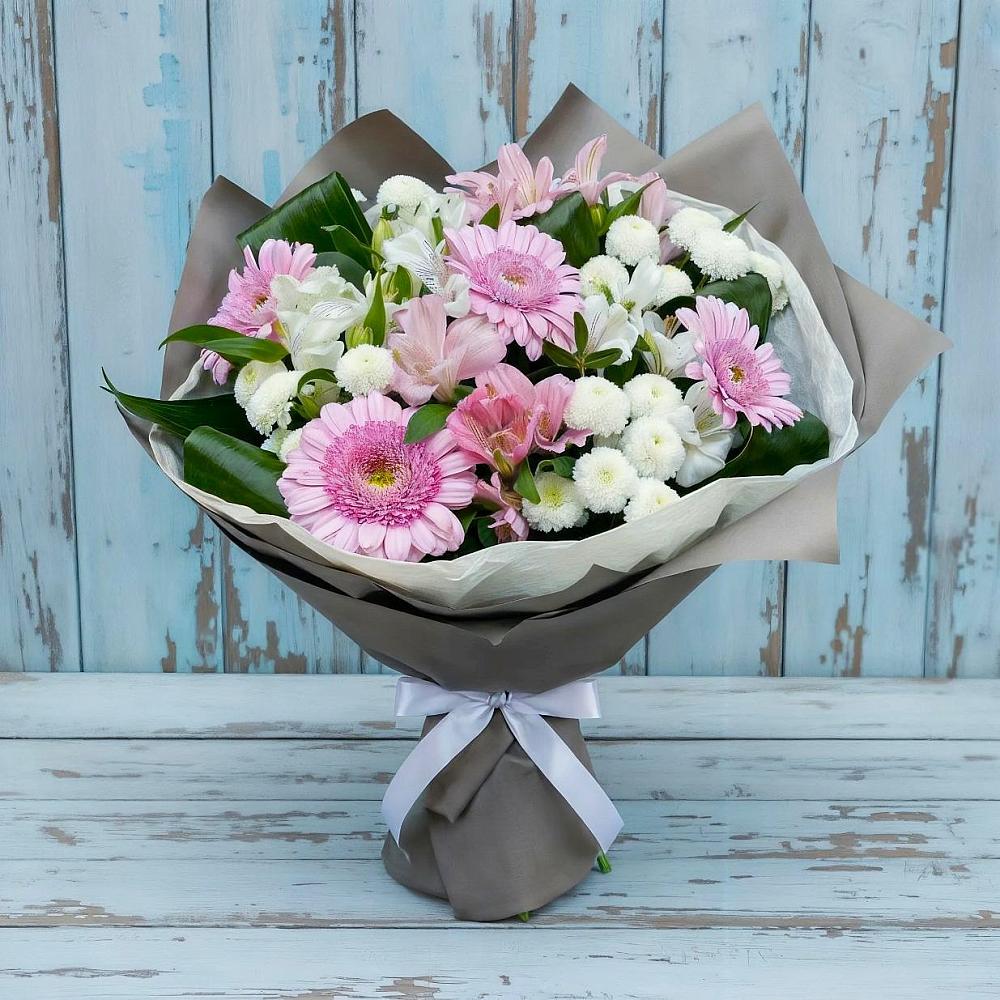 Букет цветов из: Герберы, Альстромерии и Хризантемы в Новокуйбышевске Самарская область