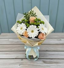 Букет цветов из:  Герберы, Розы и Хризантемы в Новокуйбышевске Самарская область