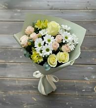 Букет цветов из:  Альстромерии, Розы и Хризантемы в Новокуйбышевске Самарская область